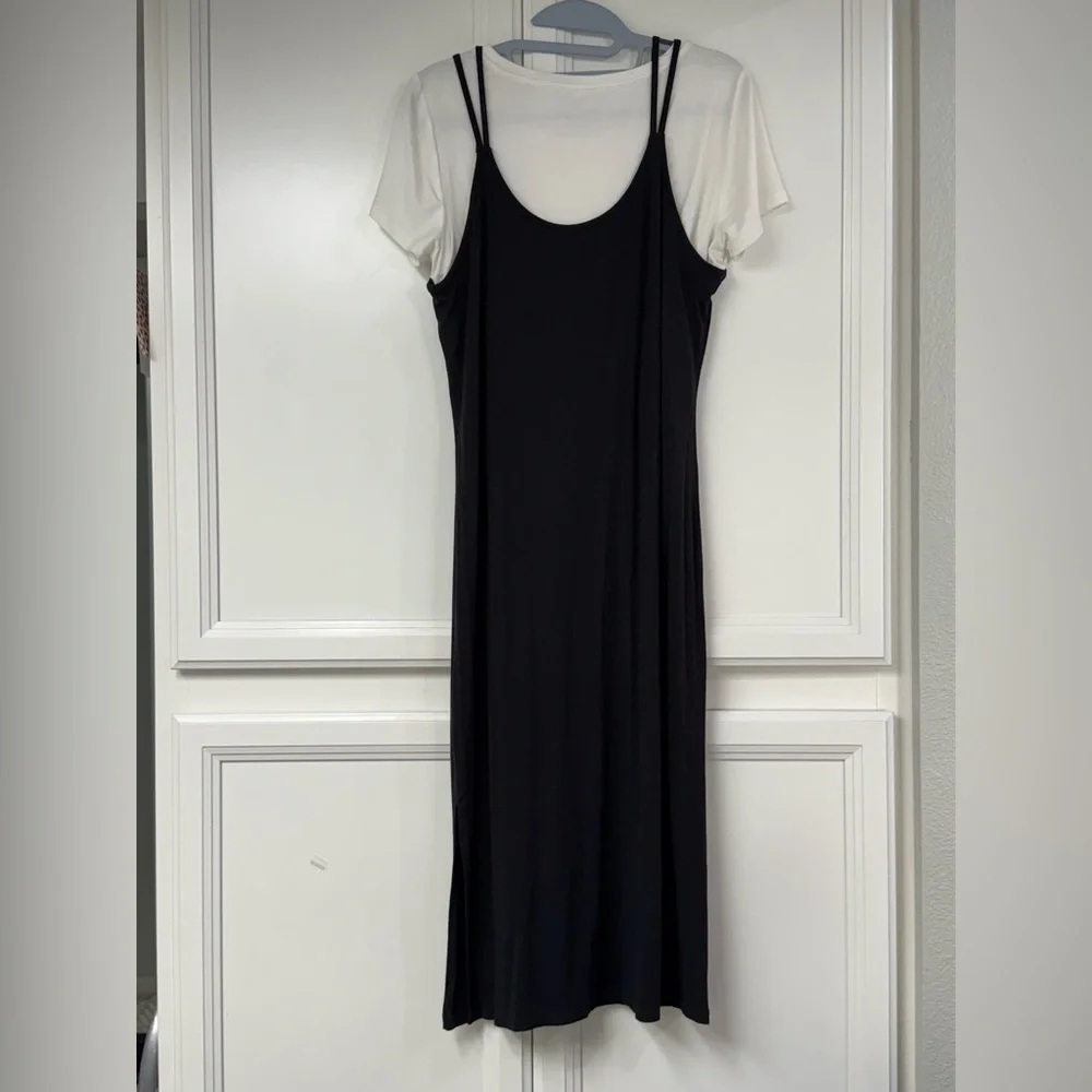 @josie0121 ☺️☺️Calvin Klein Elegant Black and White Layered Dress - Picture 2 of 4